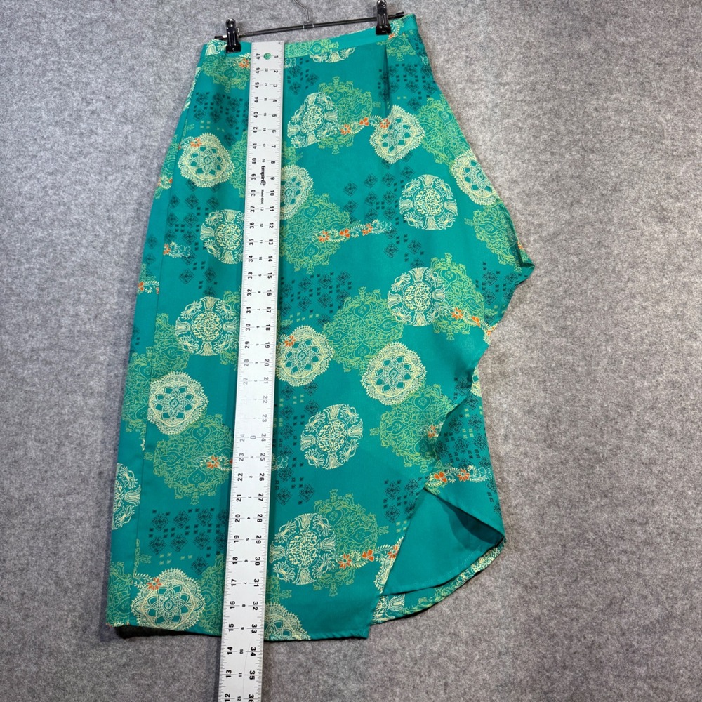 Worthington Teal Mandala Print Asymmetrical‎ Hem Midi Skirt Women's Size 4 - Picture 7 of 8